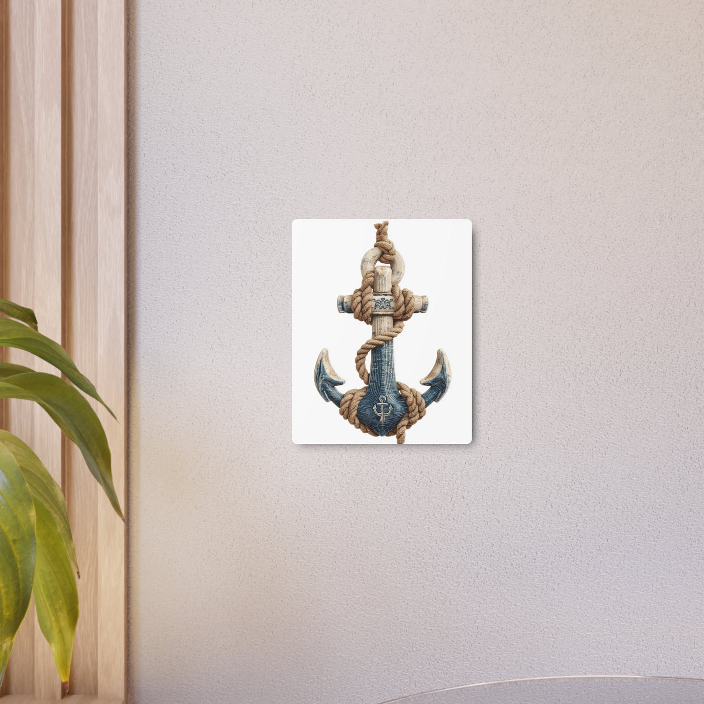 "Vintage Nautical Anchor Design - Distressed Blue Metal Wall Art Sign"