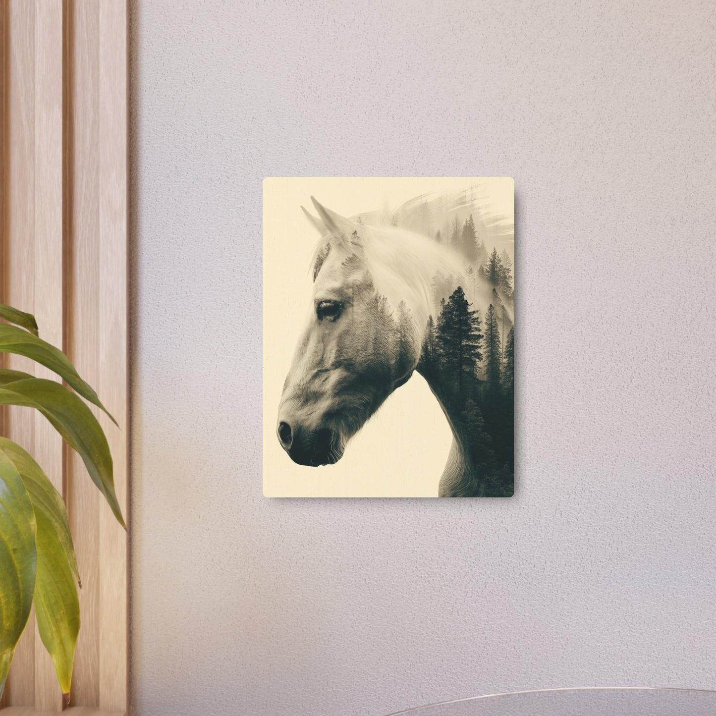 Black & Grey Metallic Horse Head Wall Art featuring Forest Mountain Double Exposure