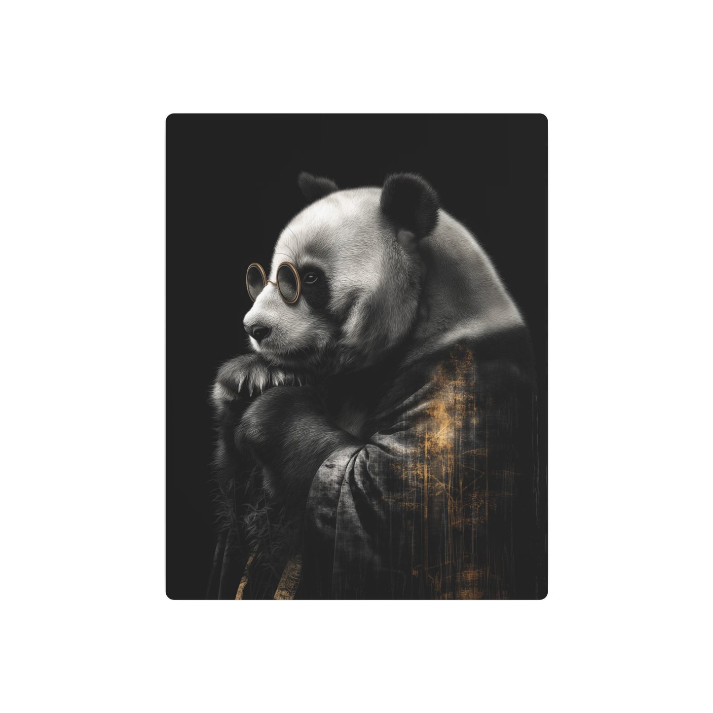 Wise Panda in Kimono Metal Wall Art, Left-Facing Silhouette Design - Metal Wall Art Print