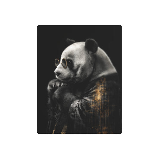 Wise Panda in Kimono Metal Wall Art, Left-Facing Silhouette Design - Metal Wall Art Print