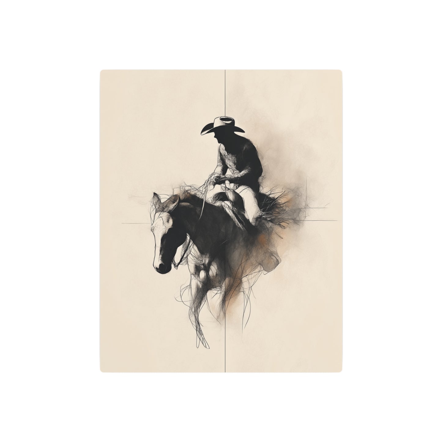 Stunning Rodeo Metal Wall Art: Minimalist Cowboy & Filigrane Horse - Metal Wall Art Print