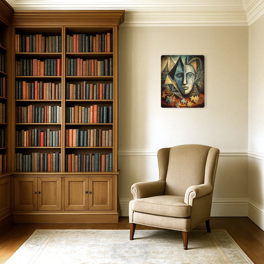 Intricate Pablo Picasso Sketch Art Metal Wall Print - Jigsaw Puzzle pieces scattered - Metal Wall Art Print