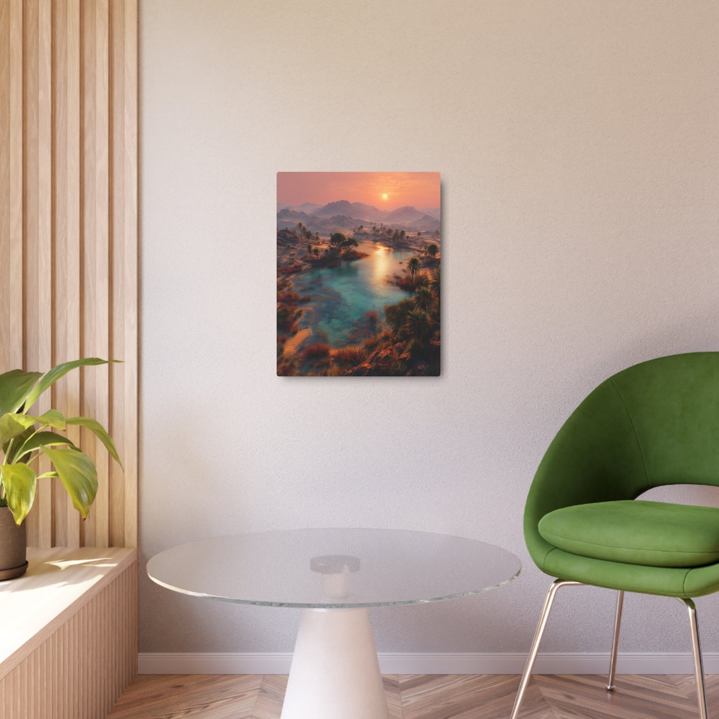 Dreamlike Desert Oasis Sunrise - High Definition Metal Wall Art