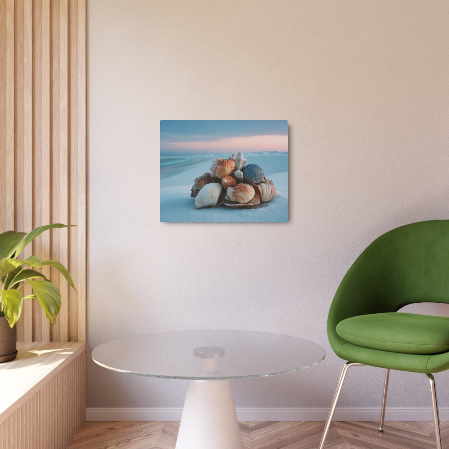 Minimalist Metal Wall Art - Seashell Cluster at Shore Print Sign