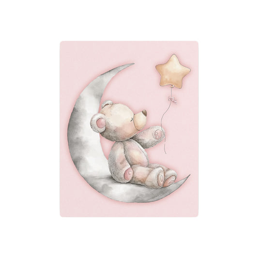 Nursery Teddy Bear & Star Balloon Metal Wall Art Sign – Decor in Soft Pink & Gray Tones - Metal Wall Art Print