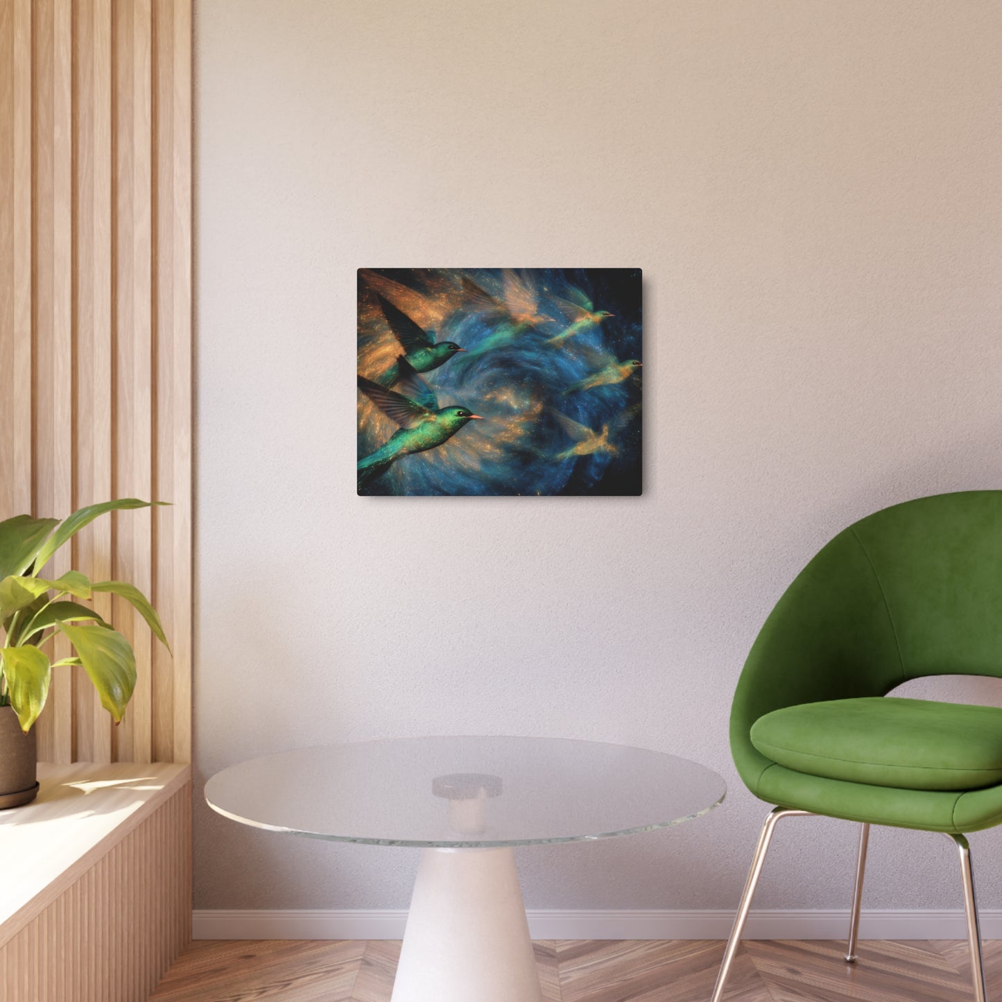 Metal Art Sign - Abstract Kazimir Malevich Inspired Wall Decor with Humming Birds Flock