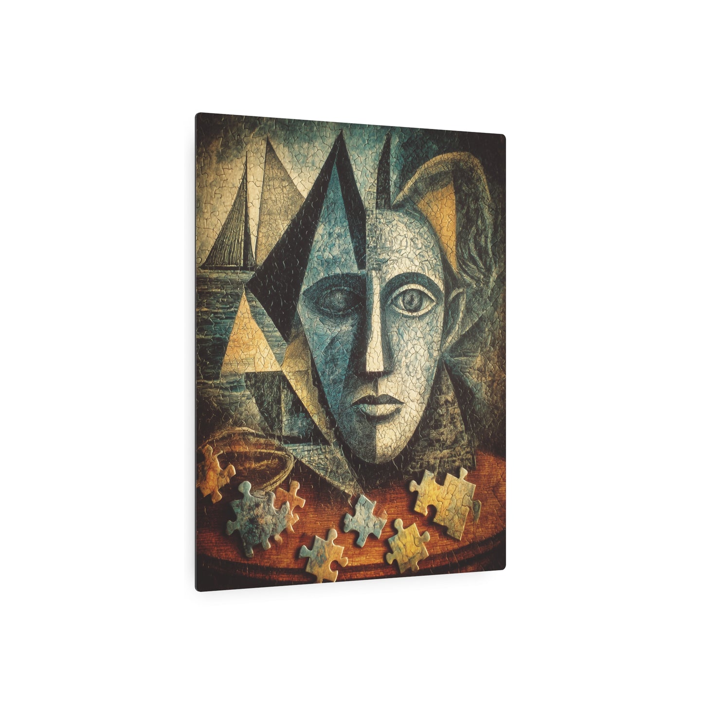 Intricate Pablo Picasso Sketch Art Metal Wall Print - Jigsaw Puzzle pieces scattered