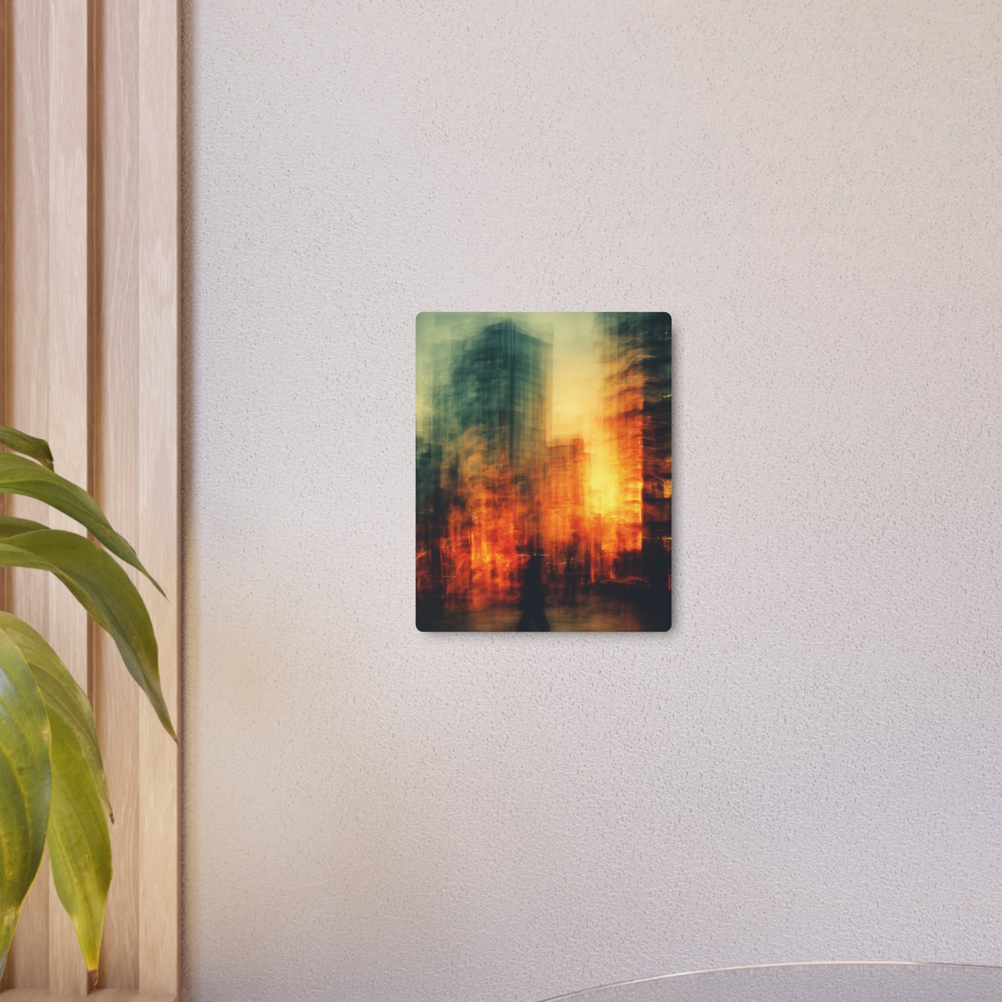 Urban Inferno – Abstract Cityscape Metal Wall Art in Fiery Tones