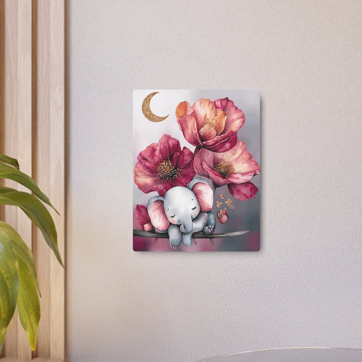 Adorable Baby Elephant & Giraffe Moon Metal Wall Art Sign – Perfect for Kids Room Décor