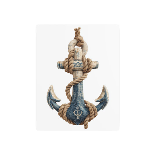 "Vintage Nautical Anchor Design - Distressed Blue Metal Wall Art Sign" - Metal Wall Art Print