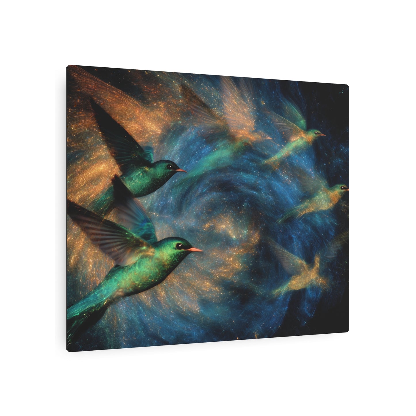 Metal Art Sign - Abstract Kazimir Malevich Inspired Wall Decor with Humming Birds Flock