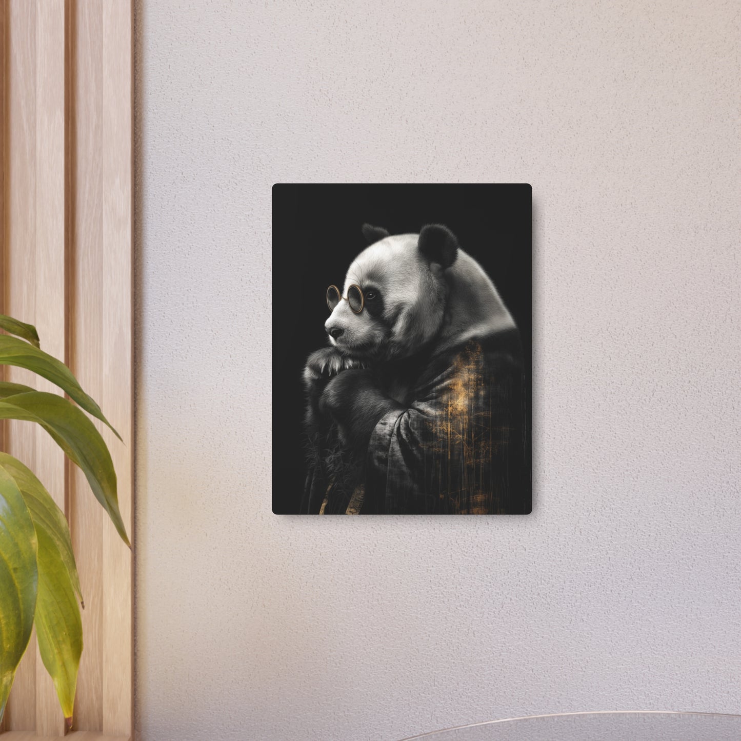 Wise Panda in Kimono Metal Wall Art, Left-Facing Silhouette Design