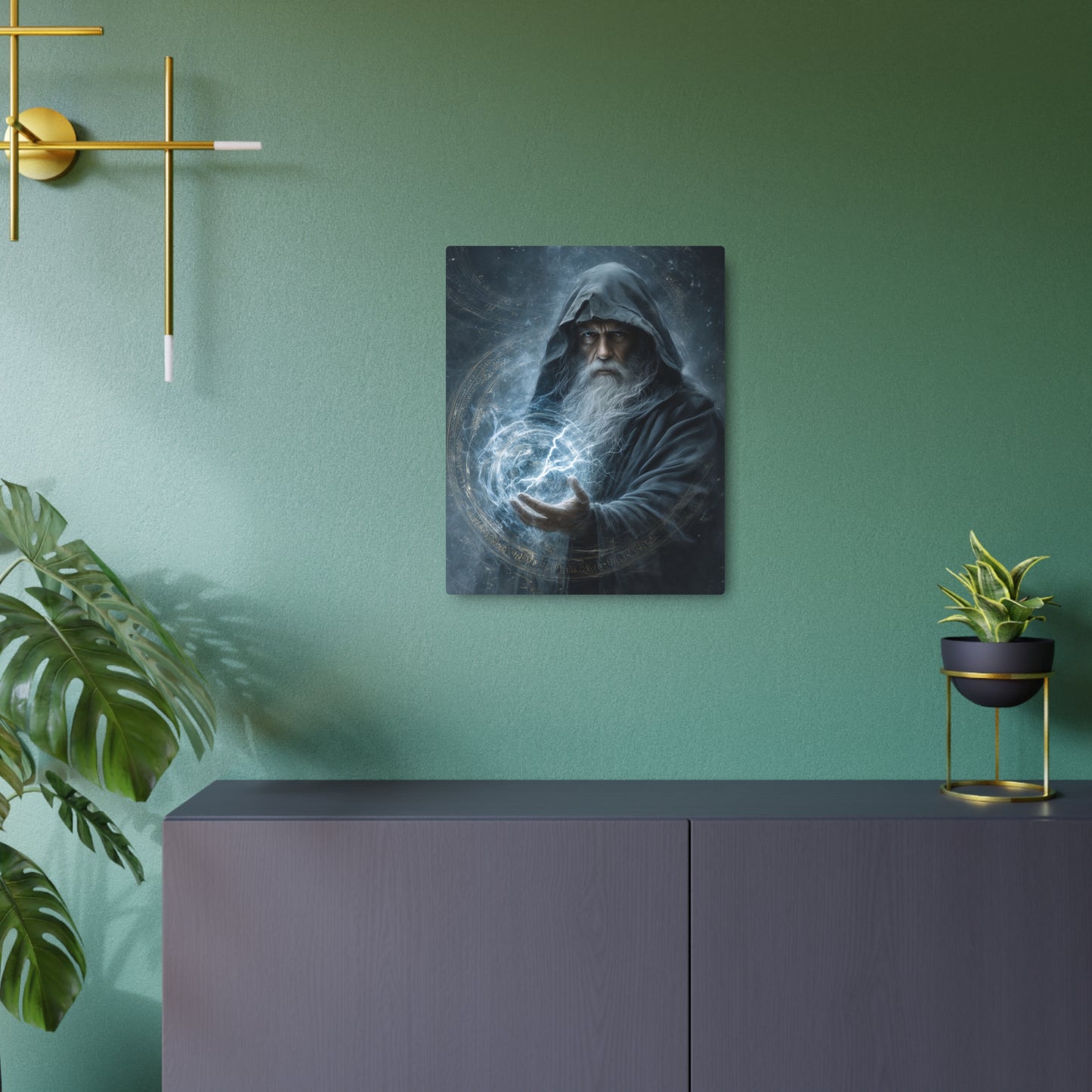 Enchanting Hooded Wizard Metal Wall Art Decor | White Beard Magic Orb