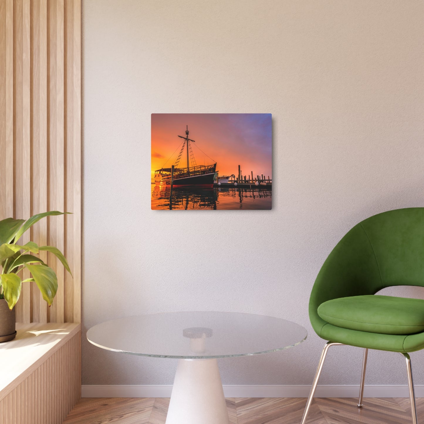 Vibrant Pirate Ship Docked at Marina - Metal Wall Art