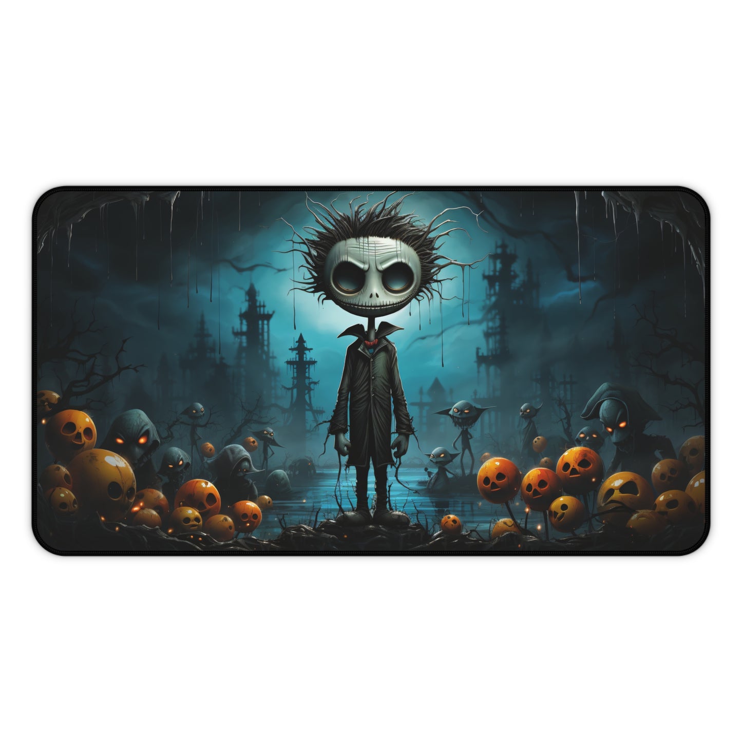 The Most Incredible Halloween Desk Mat - Spooky Skeleton Guy - 12x22in Neoprene - Most Incredible Art, Spooky Artwork, Halloween Scene