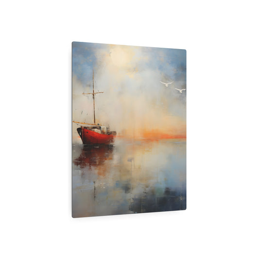 "Sizzling Sunrise Sailboat Metal Wall Art - Nautical Home Decor" - Metal Wall Art Print
