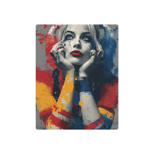"Harley Quinn Close-Up Metal Wall Art | Urban Abstract Vector Splatter Design" - Metal Wall Art Print