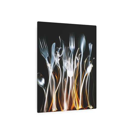 De Kooning-Inspired Abstract Wall Art – Metallic Print Cutlery Theme - Metal Wall Art Print