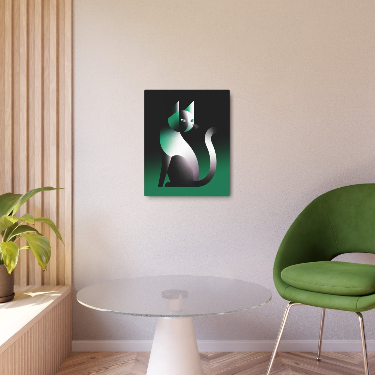 Picasso-Inspired Gradient Metal Wall Art: Charming Geometric Cat Design