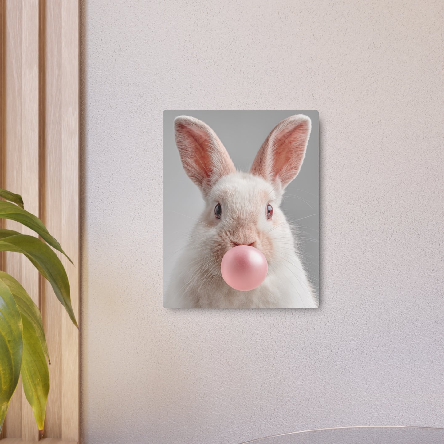Cute Rabbit Bubble Gum Metal Wall Art | Minimalist HD Photography