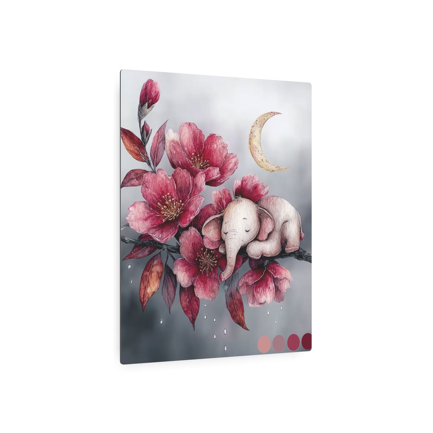 "Charming Baby Elephant & Giraffe Moon Slumber Metal Wall Art Sign"
