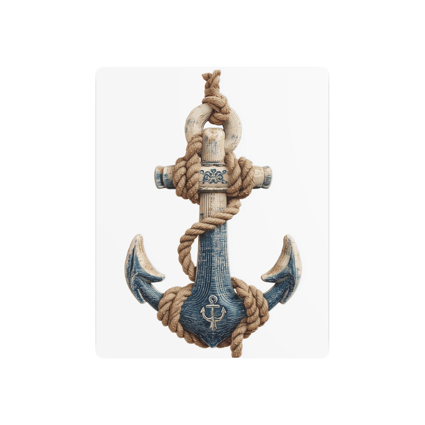 "Vintage Nautical Anchor Design - Distressed Blue Metal Wall Art Sign" - Metal Wall Art Print