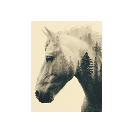 Black & Grey Metallic Horse Head Wall Art featuring Forest Mountain Double Exposure - Metal Wall Art Print