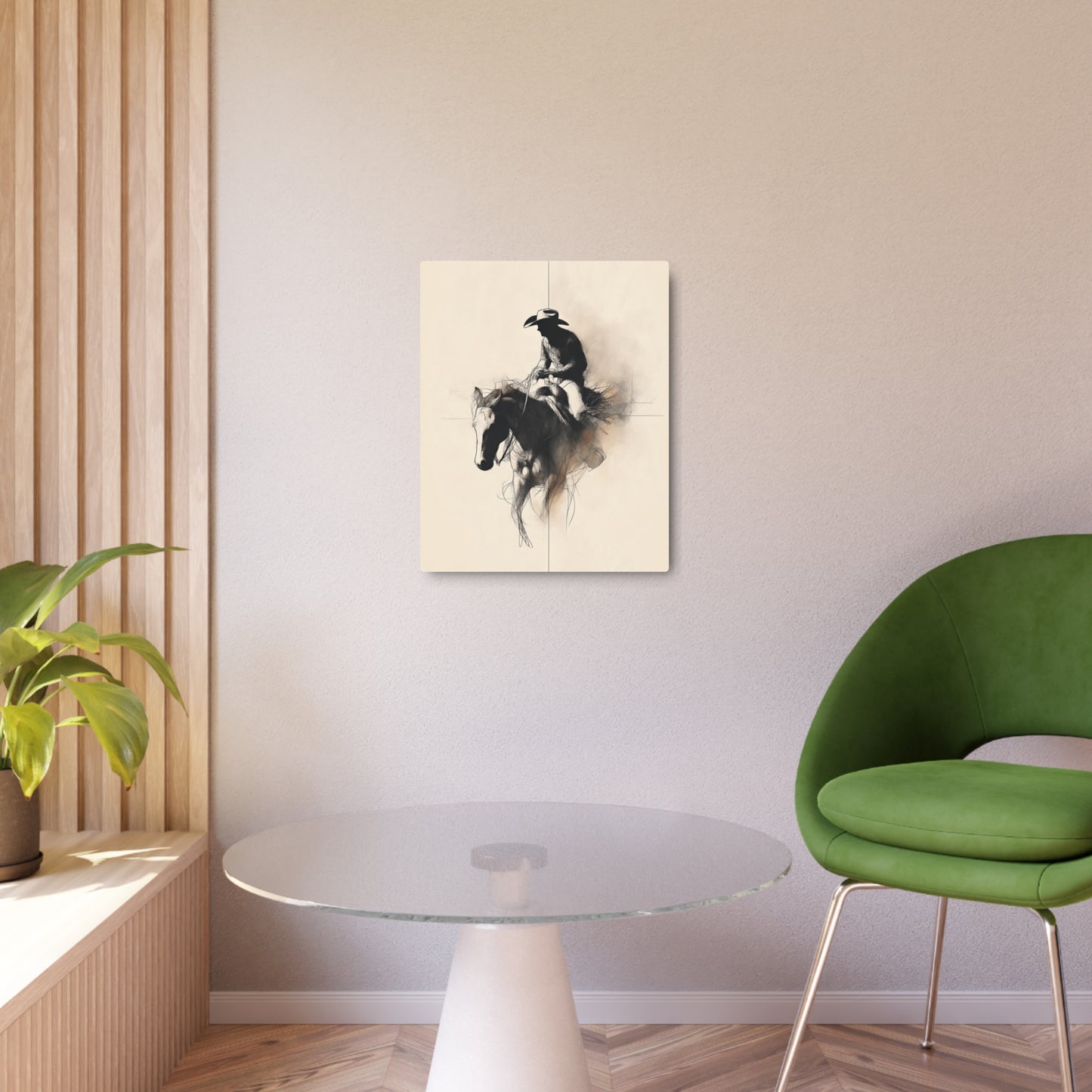 Stunning Rodeo Metal Wall Art: Minimalist Cowboy & Filigrane Horse