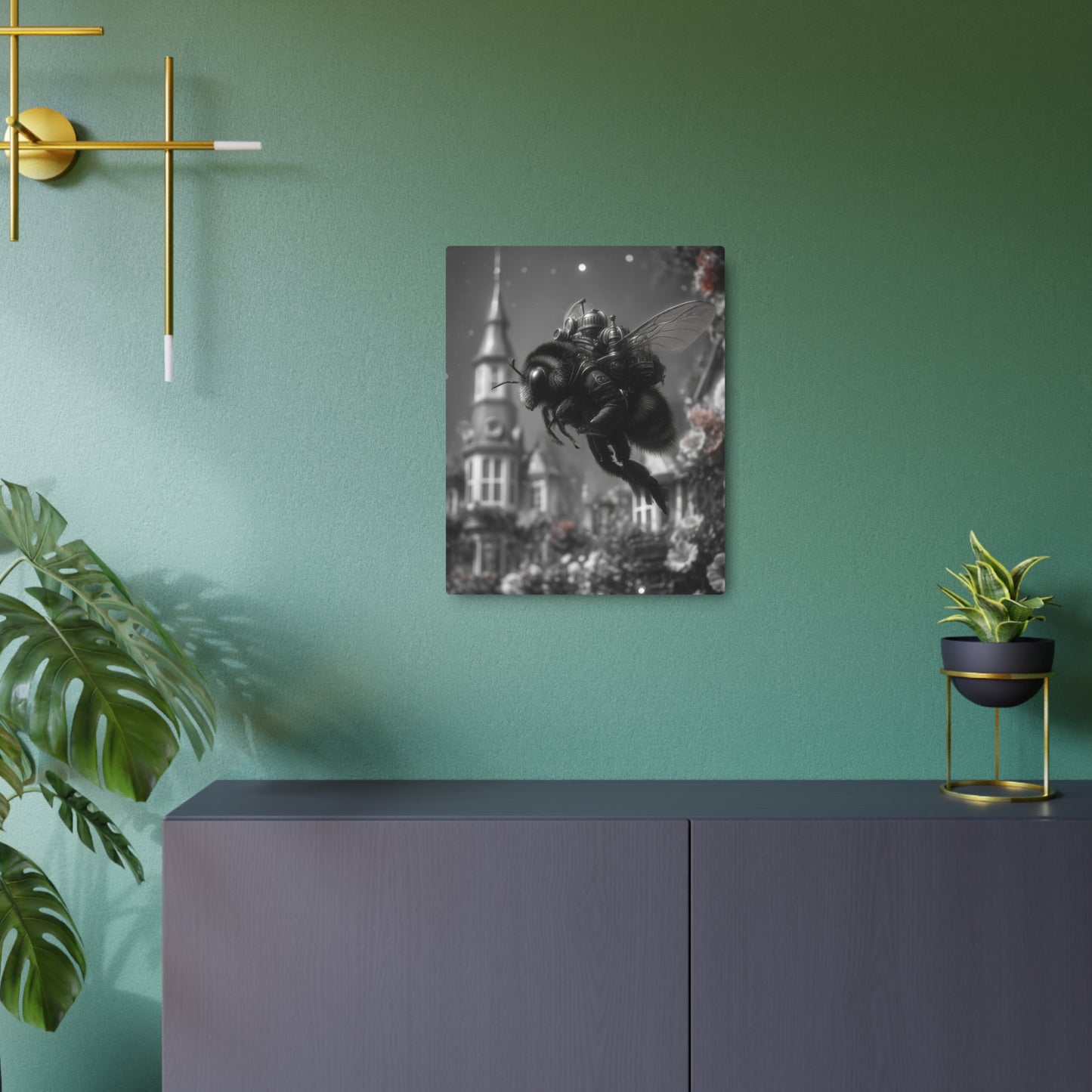 Steampunk Honeybee Cityscape Metal Wall Art – Victorian Era-Inspired D