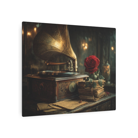 Vintage Still Life Metal Wall Art – Old Phonograph at Sunset - Metal Wall Art Print