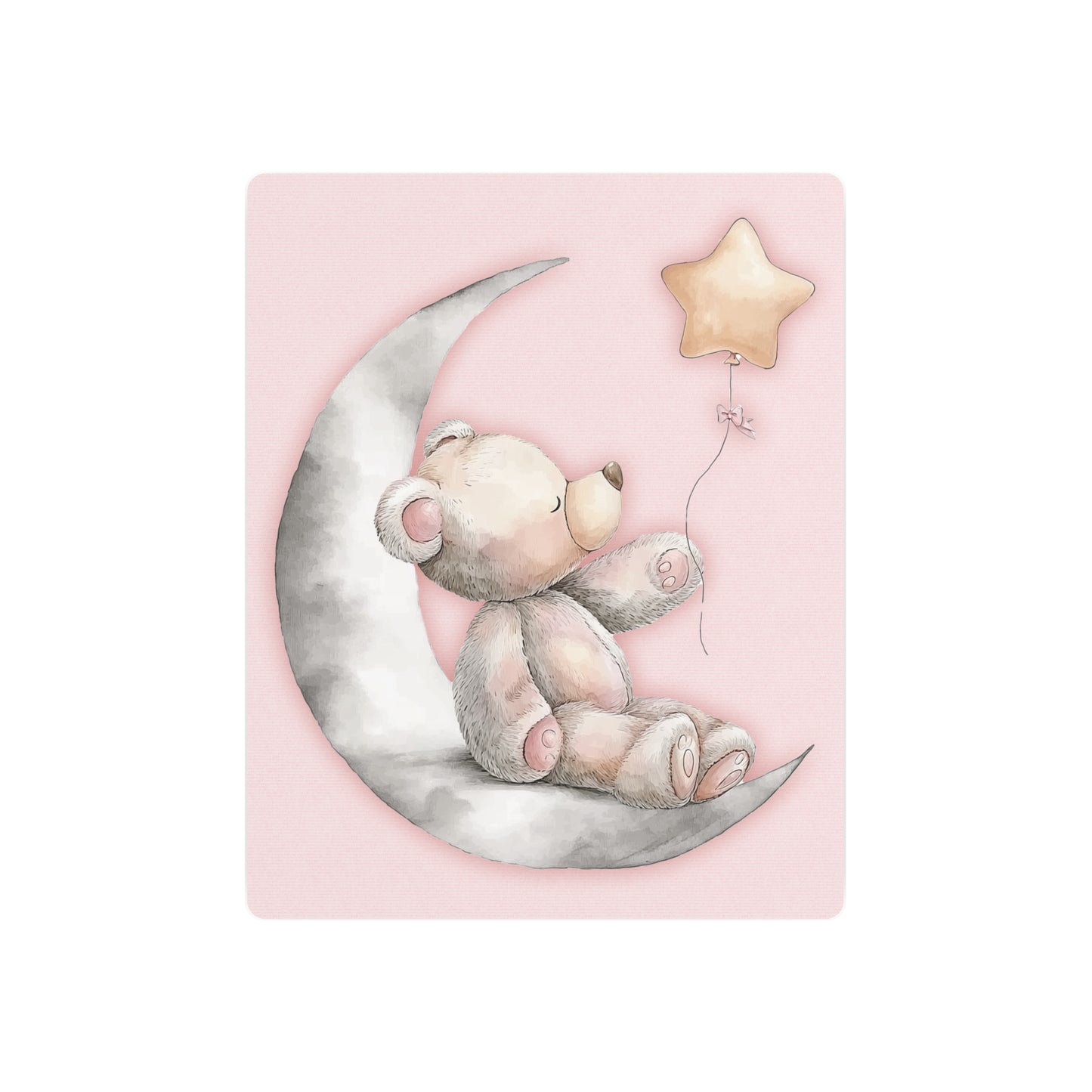 Nursery Teddy Bear & Star Balloon Metal Wall Art Sign – Decor in Soft Pink & Gray Tones - Metal Wall Art Print