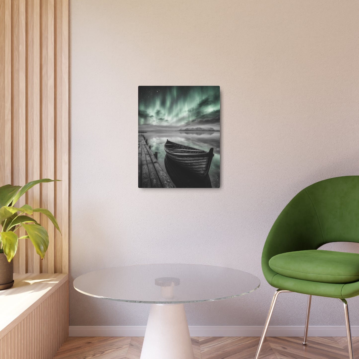 Abandoned Dock Boat Photography Stratified Metal Wall Art, Themed with Northern Lights