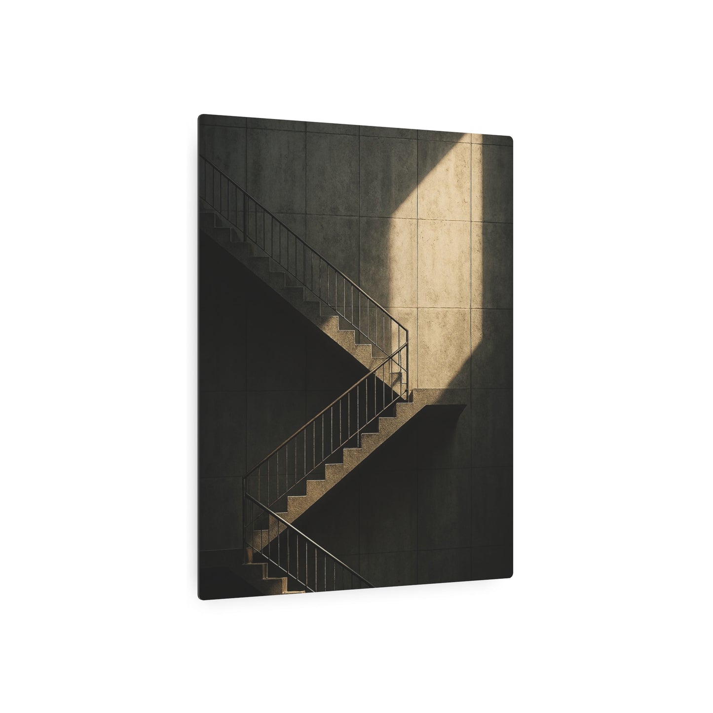 Industrial Textured Metal Wall Art – Illuminated Trapezoid Design Staircase - Metal Wall Art Print