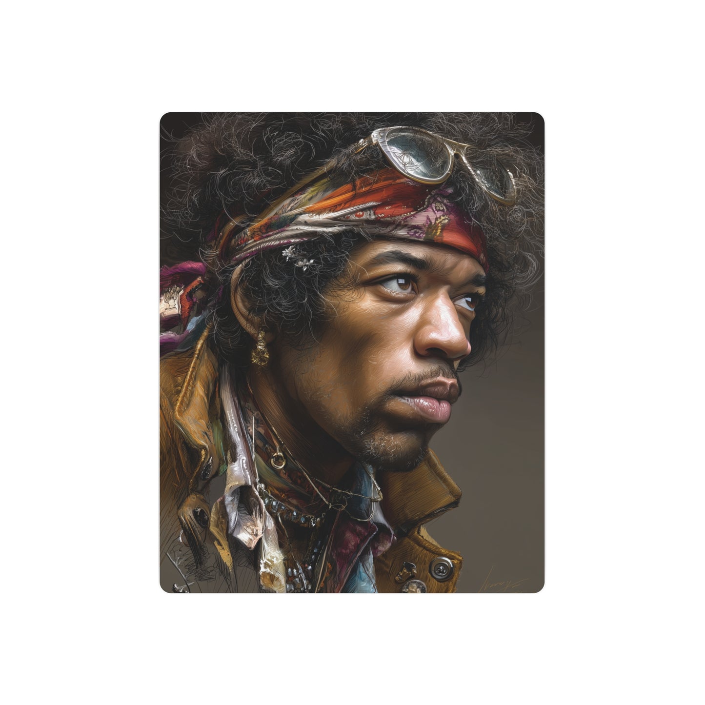 "Jimi Hendrix Legendary Color Side-Pose Metal Wall Art" - Metal Wall Art Print