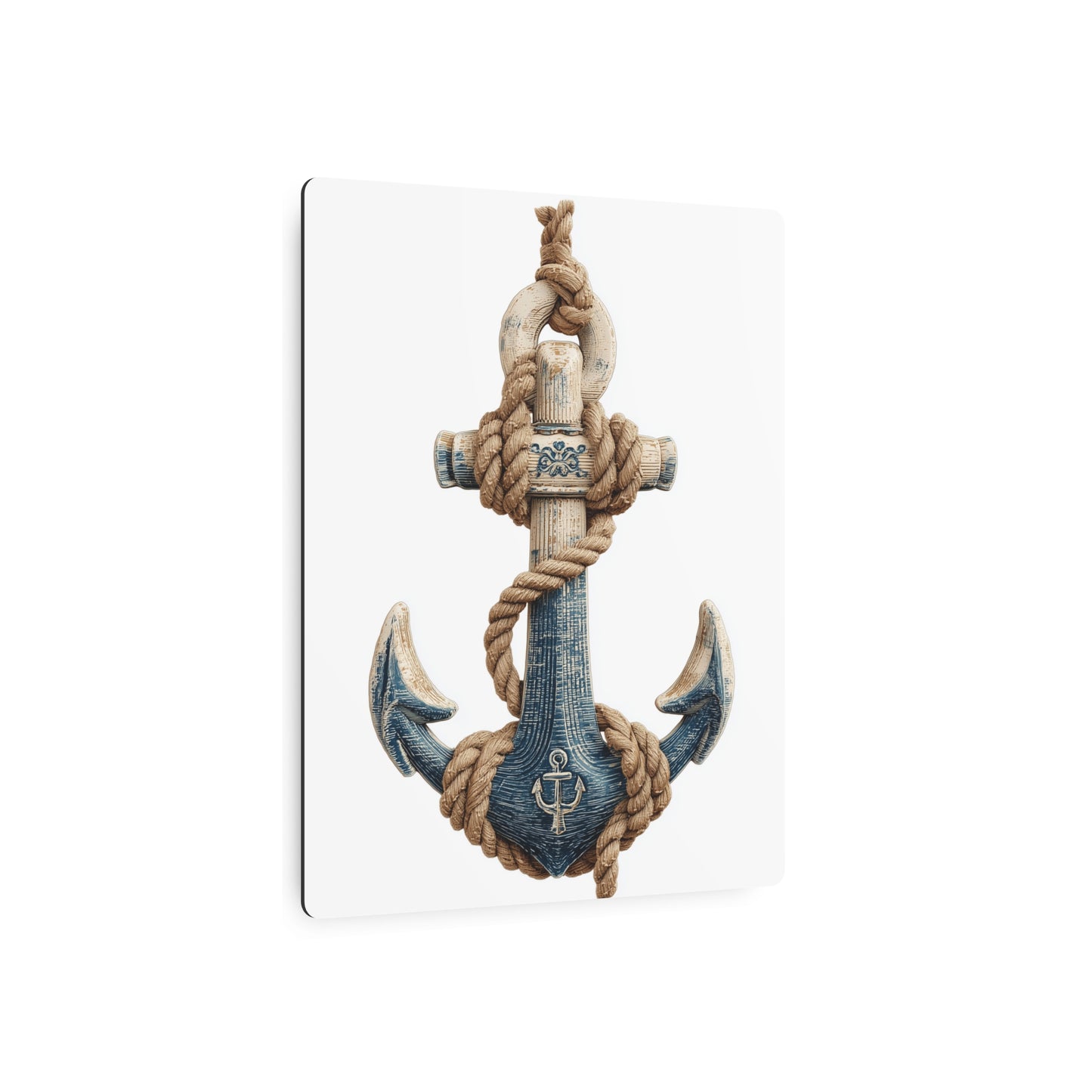"Vintage Nautical Anchor Design - Distressed Blue Metal Wall Art Sign"