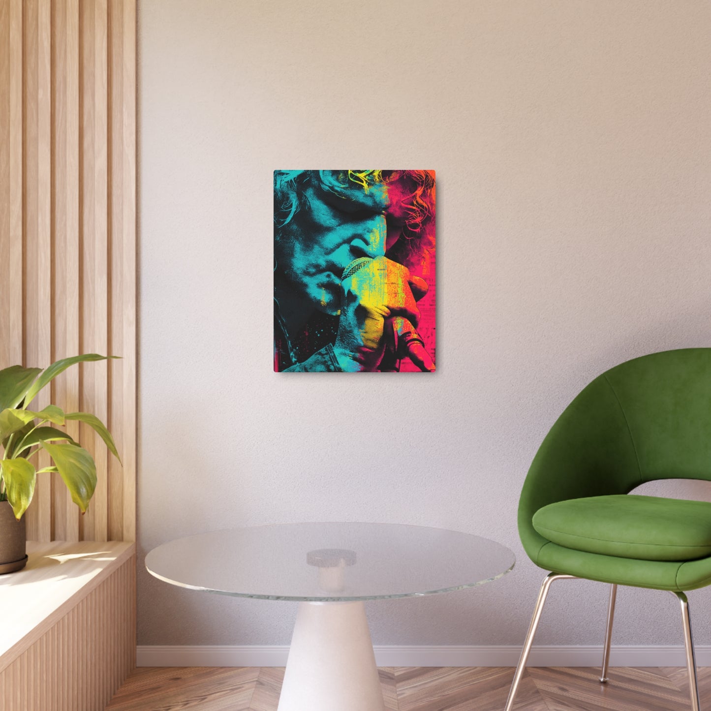 "Psychedelic Rock Poster Metal Wall Art: Neon Abstract of Robert Plant by Gabo"