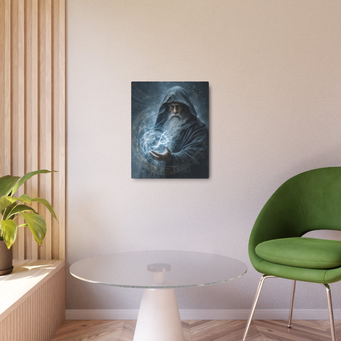 Enchanting Hooded Wizard Metal Wall Art Decor | White Beard Magic Orb