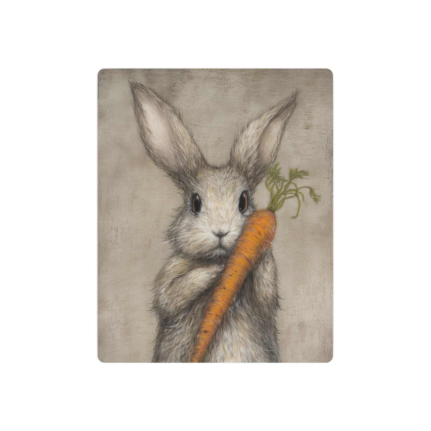 Adorable Rustic Bunny & Carrot Metal Wall Art - Neutral Tone Decor - Metal Wall Art Print