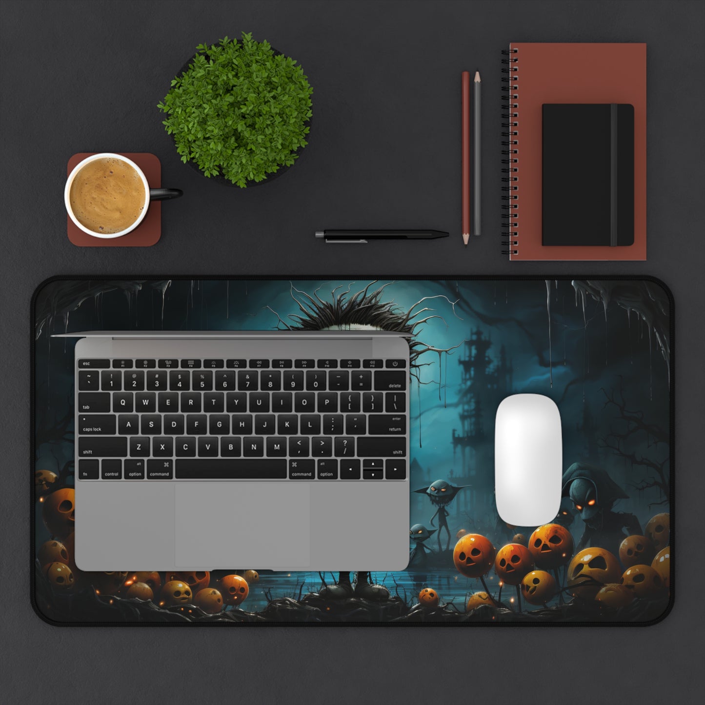 The Most Incredible Halloween Desk Mat - Spooky Skeleton Guy - 12x22in Neoprene - Most Incredible Art, Spooky Artwork, Halloween Scene