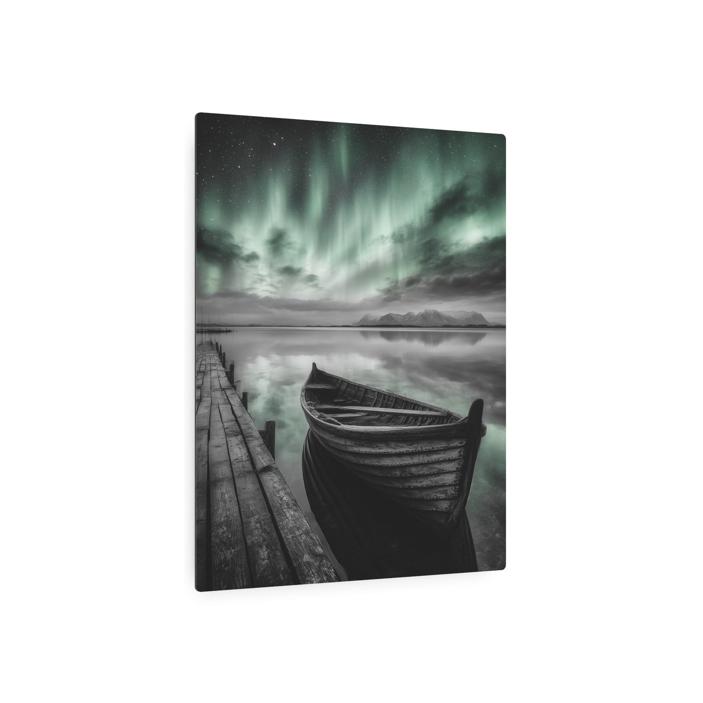 Abandoned Dock Boat Photography Stratified Metal Wall Art, Themed with Northern Lights