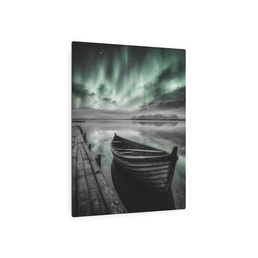 Abandoned Dock Boat Photography Stratified Metal Wall Art, Themed with Northern Lights - Metal Wall Art Print