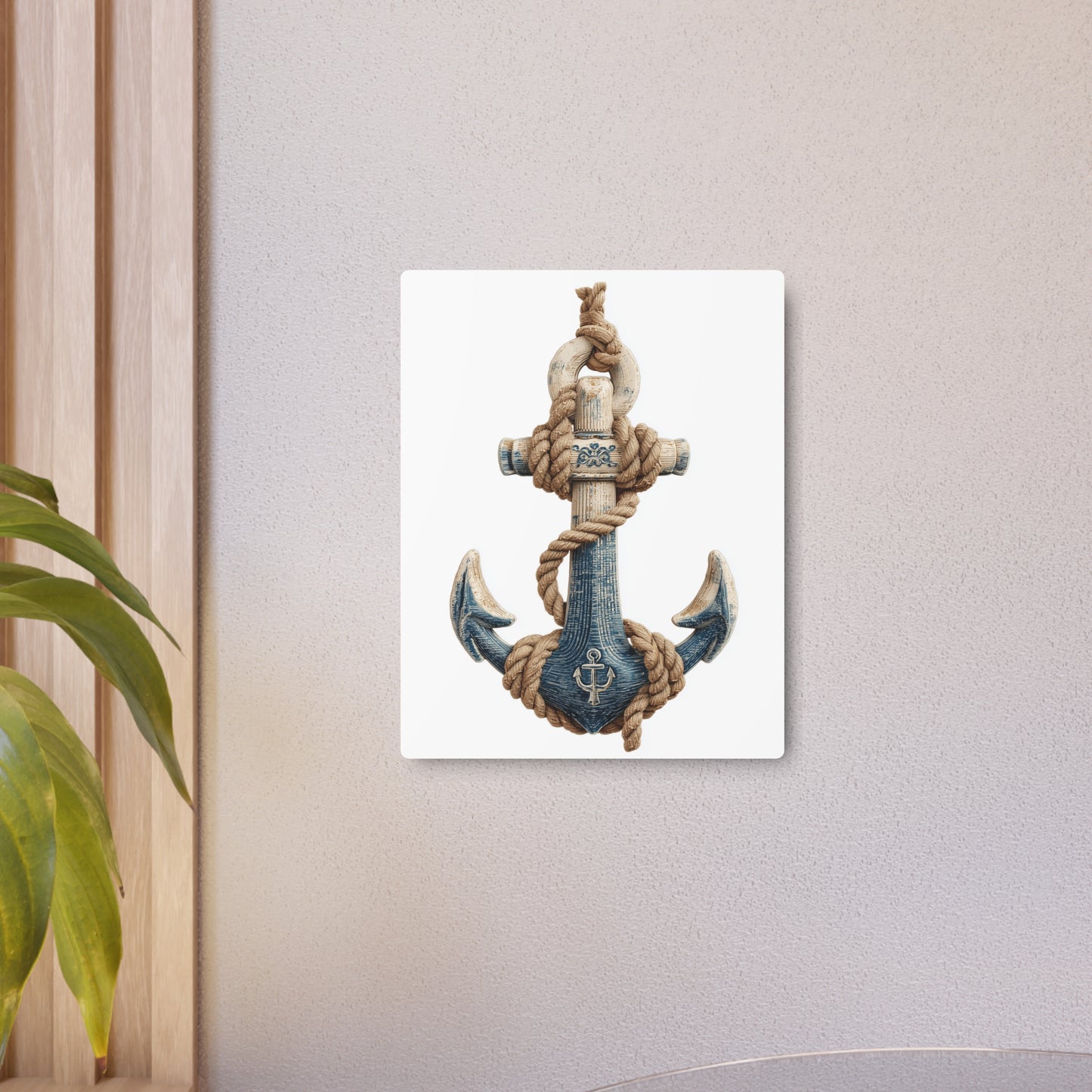 "Vintage Nautical Anchor Design - Distressed Blue Metal Wall Art Sign"