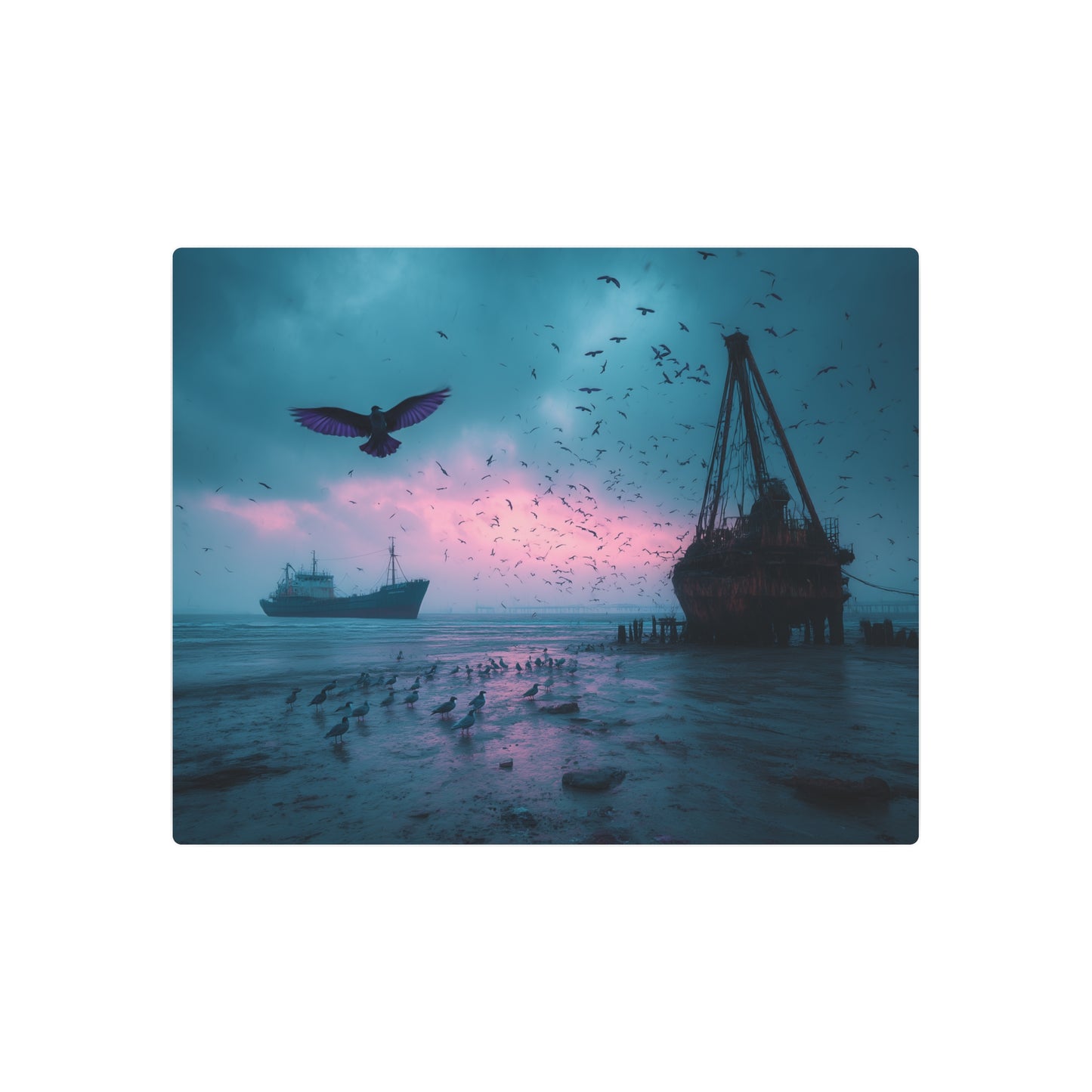 Marine Crane Boat Photography Metal Wall Art - Abandoned Dock Decor
