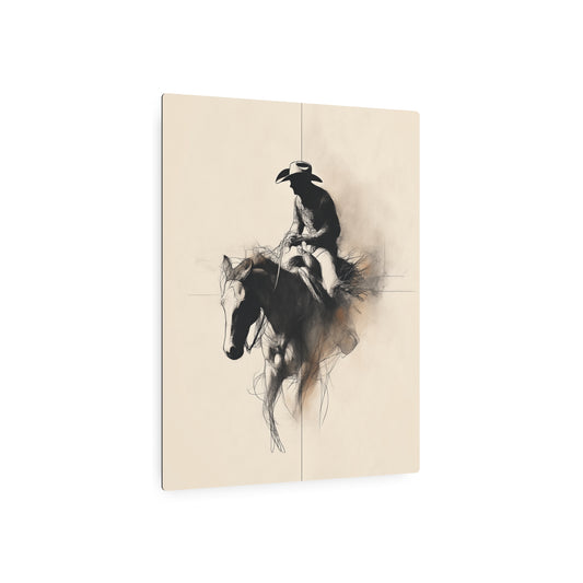 Stunning Rodeo Metal Wall Art: Minimalist Cowboy & Filigrane Horse - Metal Wall Art Print