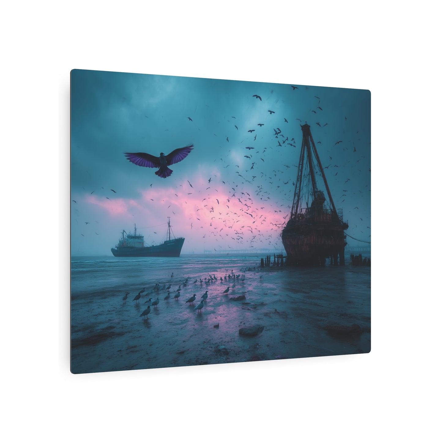 Marine Crane Boat Photography Metal Wall Art - Abandoned Dock Decor