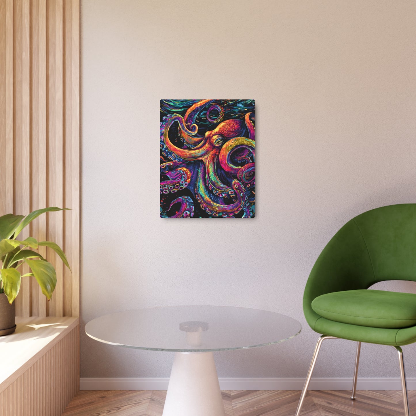 Striking Dan Mumford Style Metal Wall Art "Colorful Octopus" on Black Background