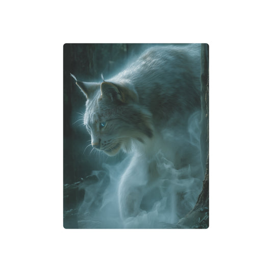 Ghostly Lynx Midnight Prowl Metal Wall Art - Ethereal Blue Eyes Forest Theme - Metal Wall Art Print