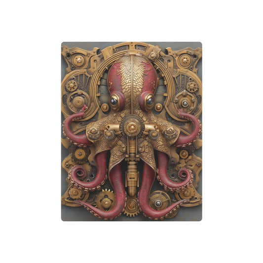 Vibrant Brass Mechanical Steampunk Octopus Metal Wall Art Sign 2 - Metal Wall Art Print