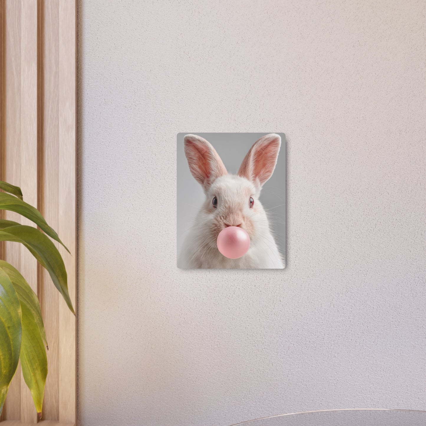 Cute Rabbit Bubble Gum Metal Wall Art | Minimalist HD Photography