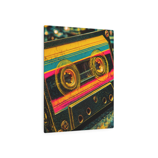 Retro Cassette Tape Low Angle Pop Art Metal Wall Sign - Directional Light Effect - Metal Wall Art Print